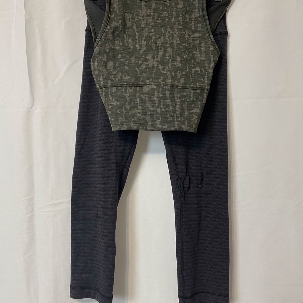 Luluemon Cropped Leggings and Crop Top Grey & Green Women’s Small bundle